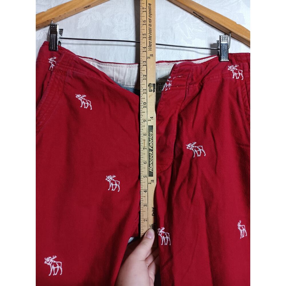 Abercrombie Fitch Vintage Pants Small Red AOP Embroidered Moose Wide Leg Lounge - Picture 9 of 16